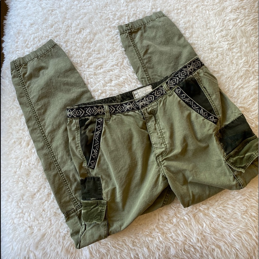 Free People Cargo Pants with Camo/Velvet Trim